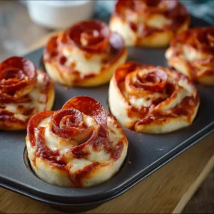 Delicious homemade Pizza Roses for Valentine's Day celebration.
