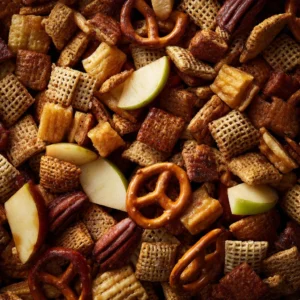 Delicious fall caramel apple Chex mix with crunchy cereal and caramel drizzle.