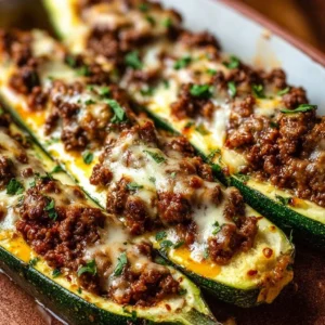 Ground beef zucchini boats stuffed and baked for a healthy meal