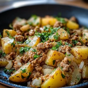 Delicious plate of ground turkey with seasoned potatoes