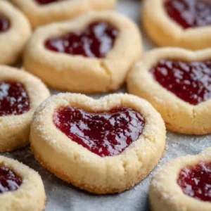 Delicious Heart Jam Cookies with fruit preserves filling on a plate