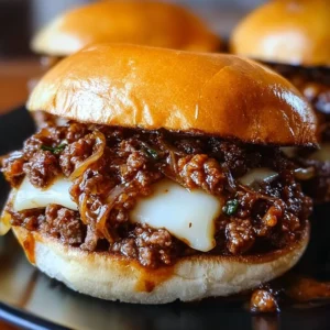 Delicious French Onion Beef Sloppy Joes served on a plate with toppings
