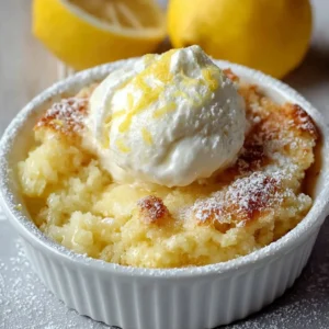 Delicious Magic Lemon Cobbler dessert with a golden crust and lemon filling