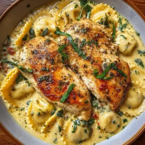 Creamy Marry Me Chicken served with ravioli