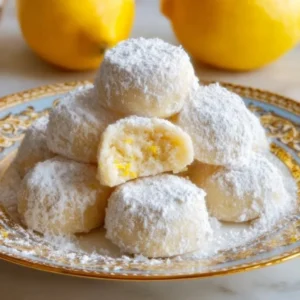 Plate of delicious Meyer Lemon Meltaways with a citrus glaze.