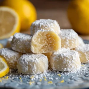 Meyer Lemon Meltaways cookies on a plate with fresh lemons