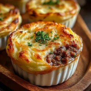 Mini Shepherd's Pies on a plate, perfect for a cozy meal or gathering.