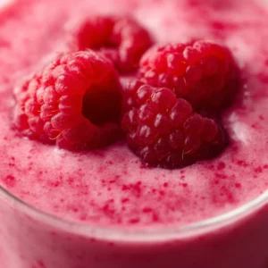 Delicious raspberry cottage cheese smoothie in a glass with fresh berries.