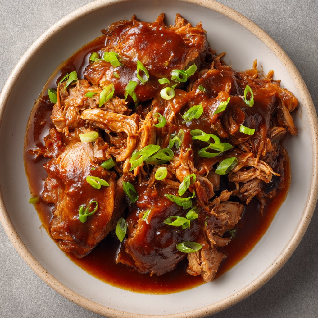 Crockpot Shredded Bourbon Chicken Thighs