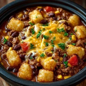 Delicious slow cooker cowboy casserole dish ready to serve