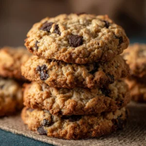 Soft oatmeal chocolate chip cookies fresh out of the oven.