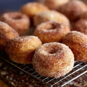 Delicious homemade sourdough discard doughnuts on a cooling rack