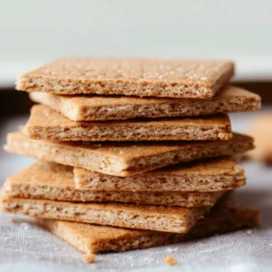 Delicious sourdough graham crackers on a rustic wooden table.