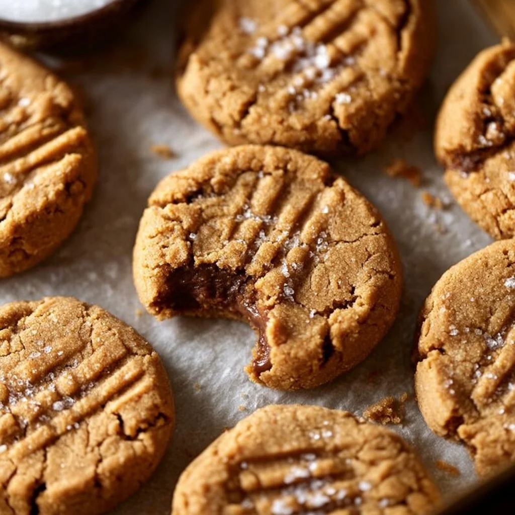 Freshly baked sourdough peanut butter cookies on a cooling rack.