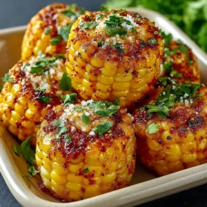 Delicious spicy Mexican Corn Bites served on a plate with garnishes