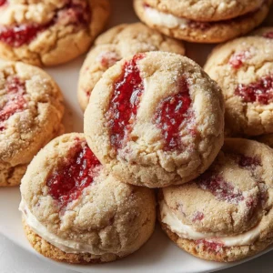 Strawberry cheesecake stuffed cookies with creamy filling and fresh strawberries