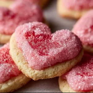 Freshly baked strawberry sugar cookies for Valentine's Day celebration.