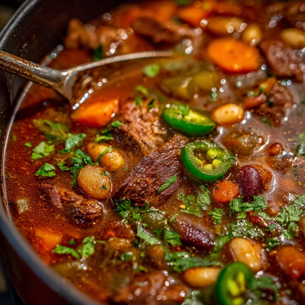 Delicious Texas Cowboy Stew served in a rustic bowl