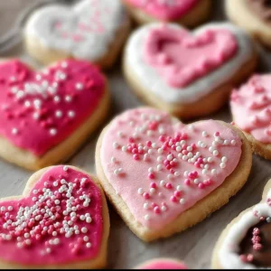 Heart-shaped Valentine cookies decorated with icing for a sweet celebration