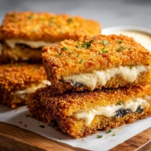 Vegan Cordon Bleu on a plate with herbs and lemon garnish