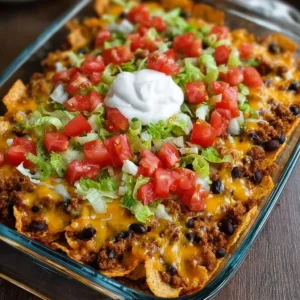 Delicious Walking Taco Casserole served with toppings in a colorful dish.