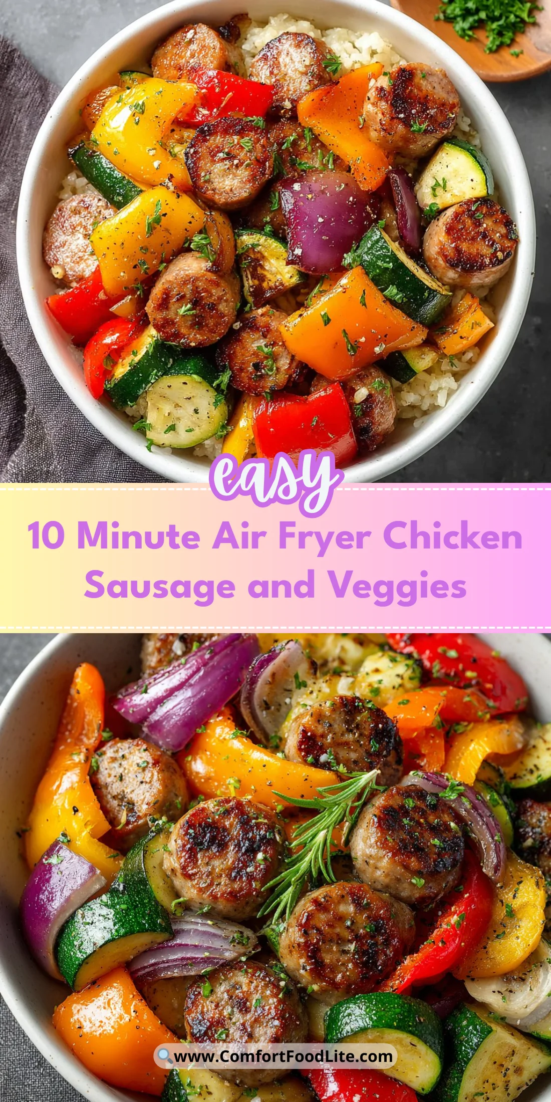 10 Minute Air Fryer Chicken Sausage and Veggies