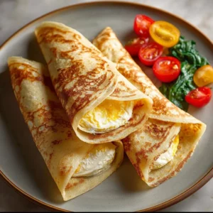 Two ingredient cottage cheese wraps served on a plate with fresh ingredients.