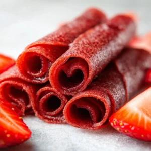 Homemade strawberry fruit roll-ups made with just three ingredients