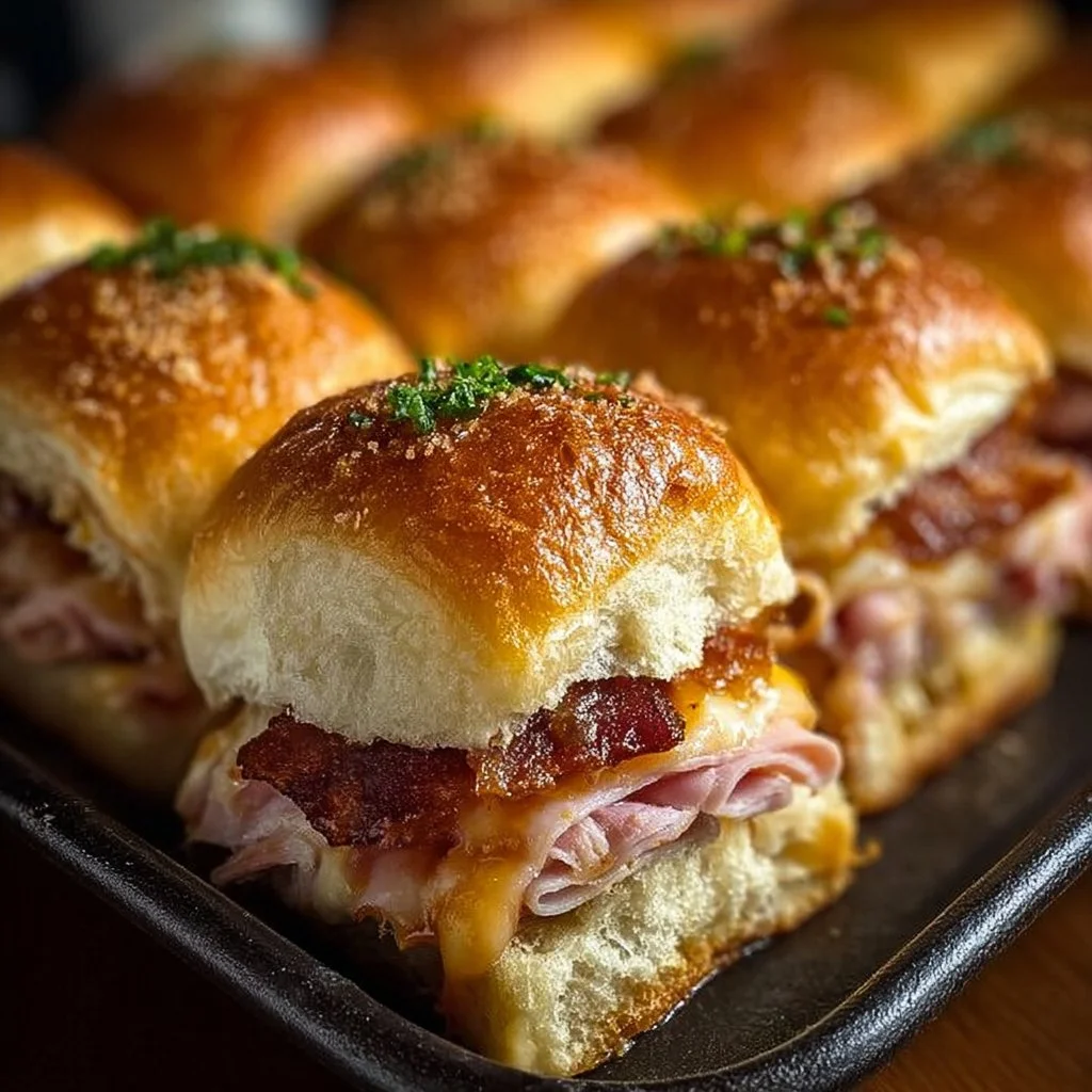 Savory baked club sliders with layers of turkey, ham, and melted cheese.