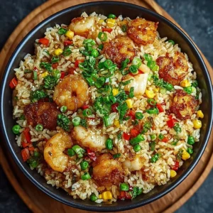 Delicious plate of Bang Bang Fried Rice, a flavorful and easy recipe.