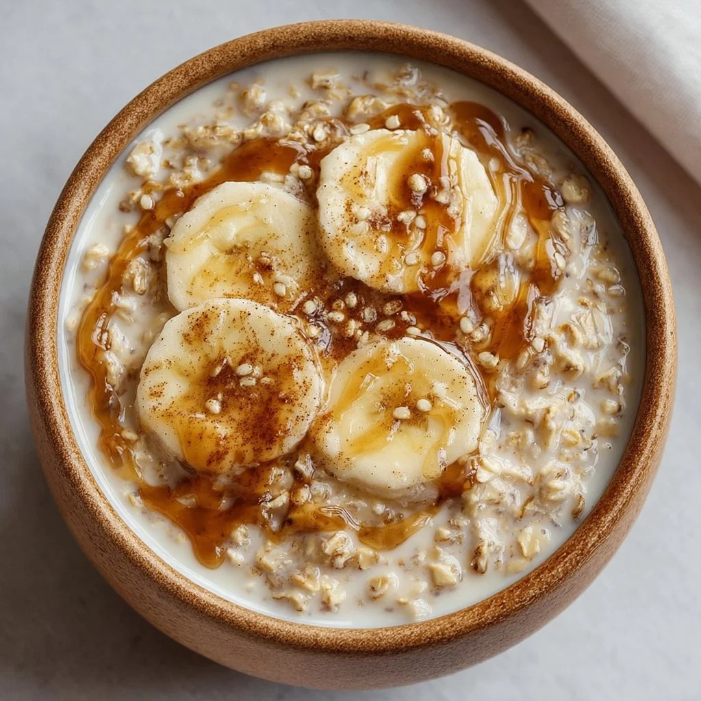 Delicious bowl of brown sugar overnight oats topped with fruits and nuts