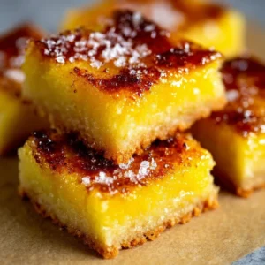 Burned Meyer lemon bars with a bright topping, showcasing a zesty dessert.