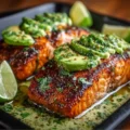 Cajun Salmon served with avocado and lime for a flavorful dish