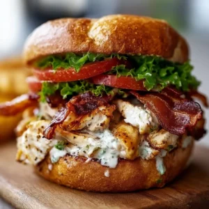 Chicken Bacon Ranch Sandwich with crispy bacon and ranch dressing