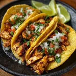 Delicious Chicken Street Tacos garnished with fresh ingredients