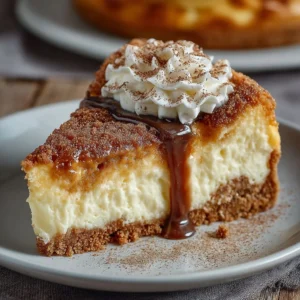 Delicious Churro Cheesecake dessert with cinnamon and cream cheese filling