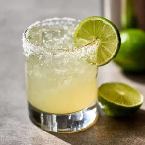 Refreshing Classic Margarita served with lime and salt rim