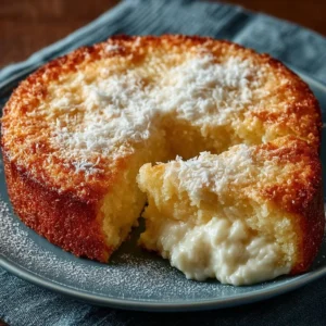 Delicious coconut milk cake topped with fresh coconut flakes and berries
