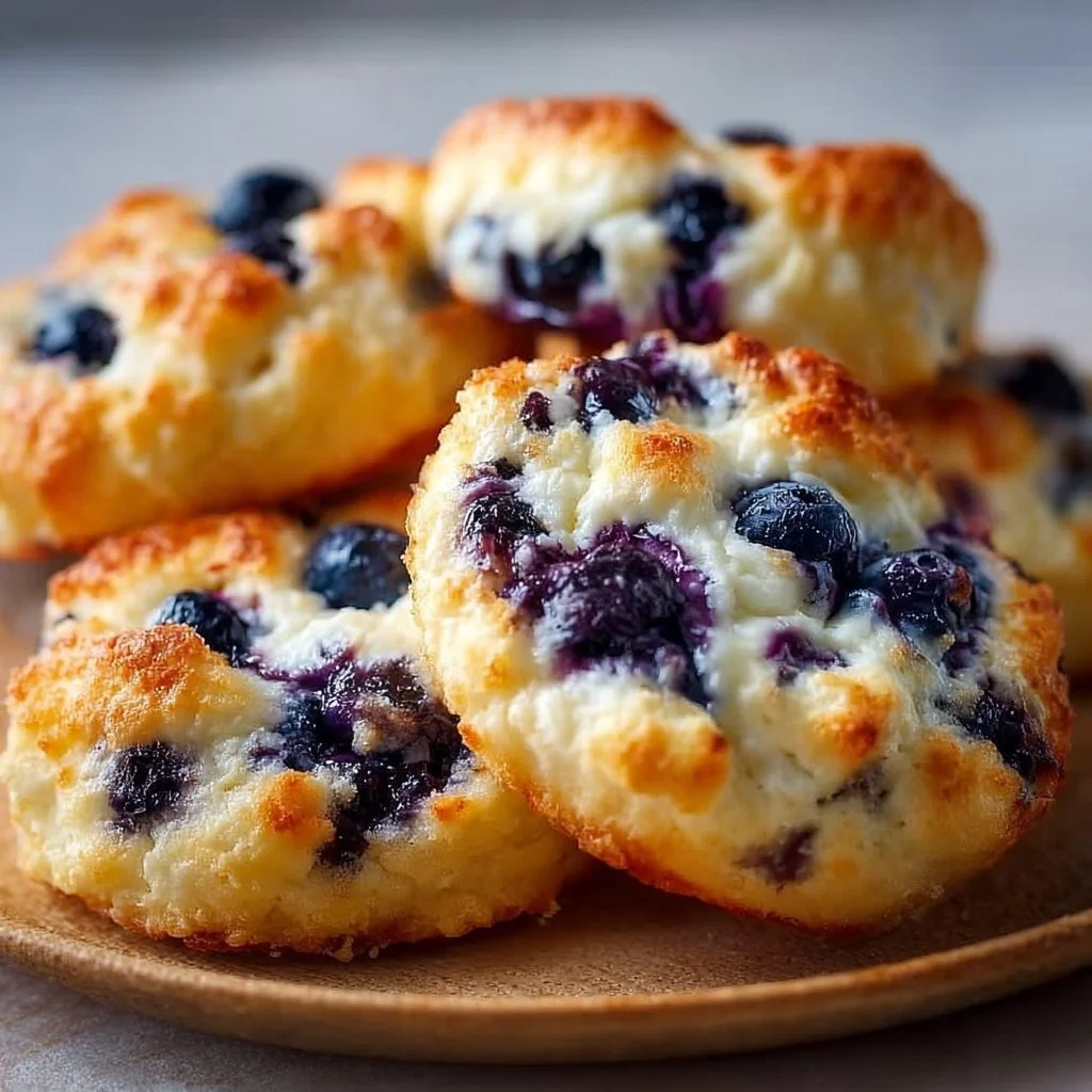 Cottage Cheese Blueberry Cloud Bread topped with fresh blueberries