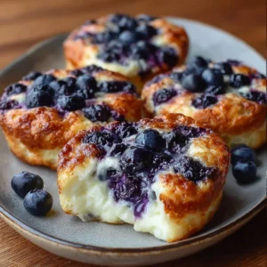 Cottage cheese blueberry cloud bread, fluffy and gluten-free, served on a plate.