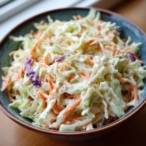 Bowl of creamy coleslaw with fresh vegetables and a tasty dressing