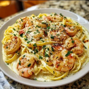 Creamy Garlic Shrimp Pasta served in a bowl with fresh parsley garnish.
