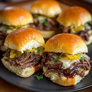 Delicious Crockpot Mississippi Pot Roast Sliders served on a plate