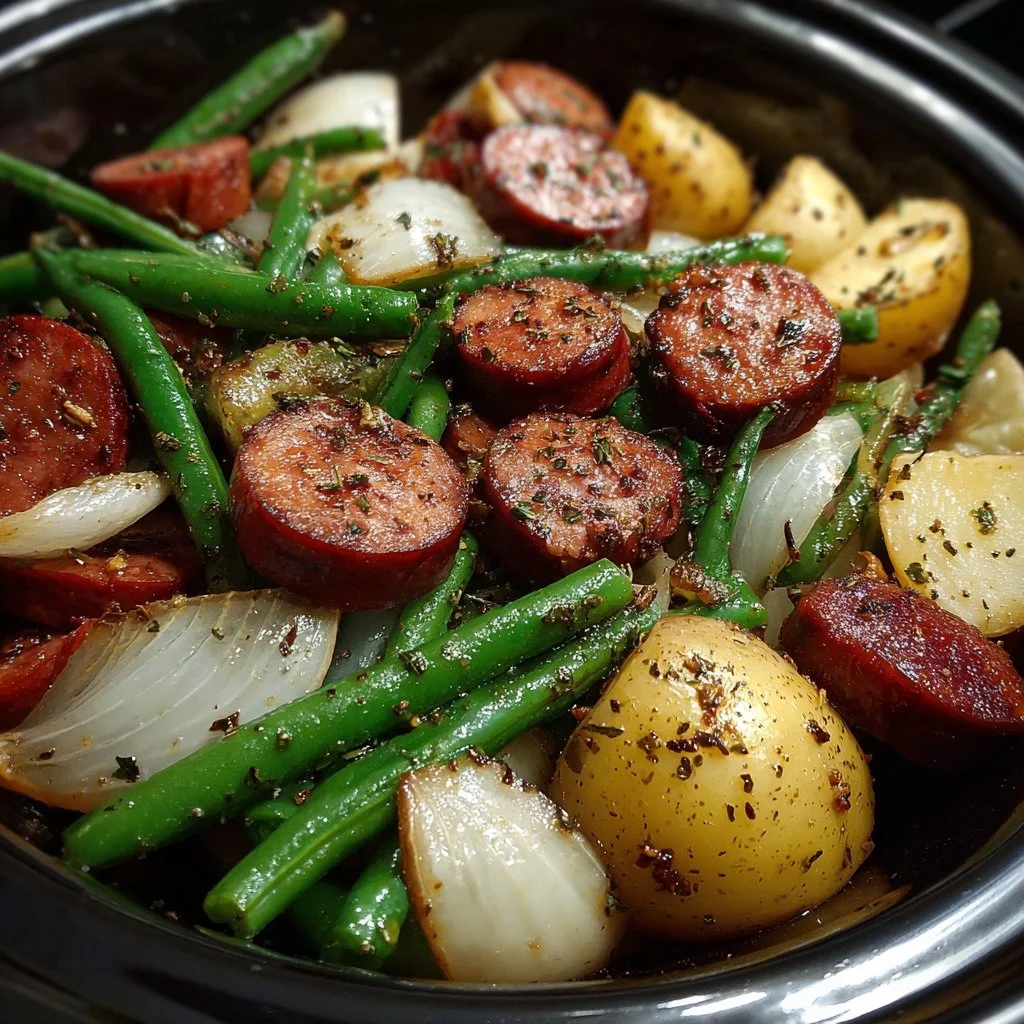 Crockpot Sausage and Green Beans