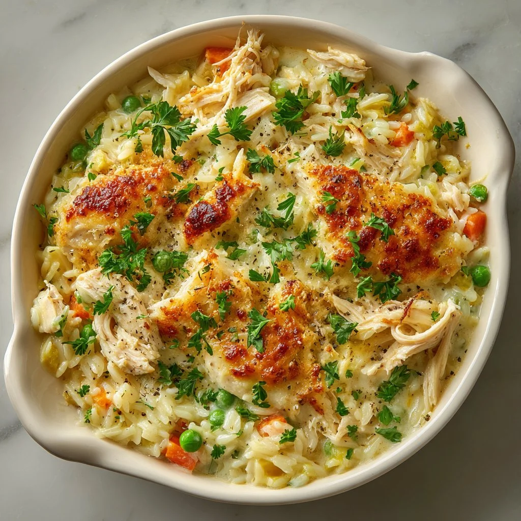 Dump-and-Bake Chicken Alfredo Rice Casserole Recipe
