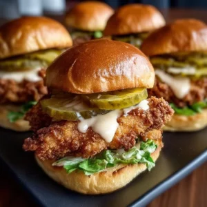 Delicious fried chicken sliders served with fresh toppings and sauces