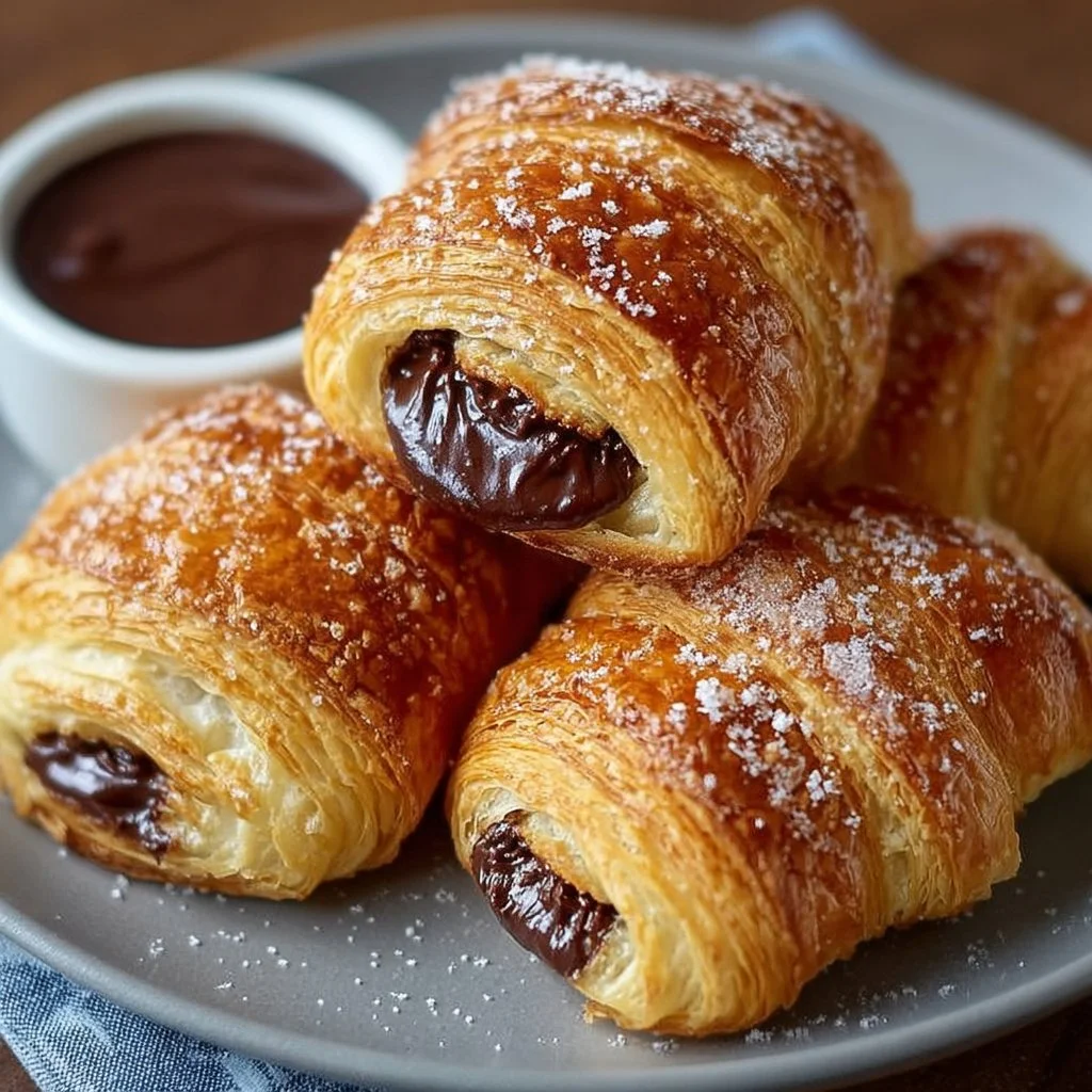 Delicious homemade chocolate croissants freshly baked and ready to enjoy.