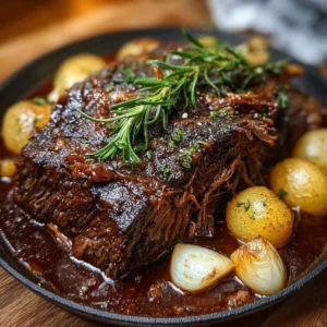 Delicious honey balsamic chuck roast served with vegetables