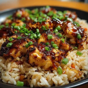 Honey BBQ Chicken served over rice with fresh ingredients