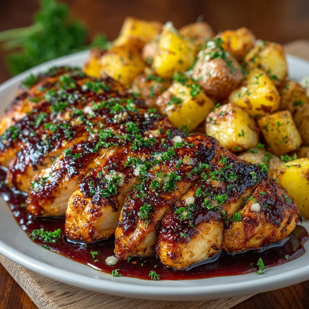 Honey BBQ Chicken with Garlic Parmesan Potatoes
